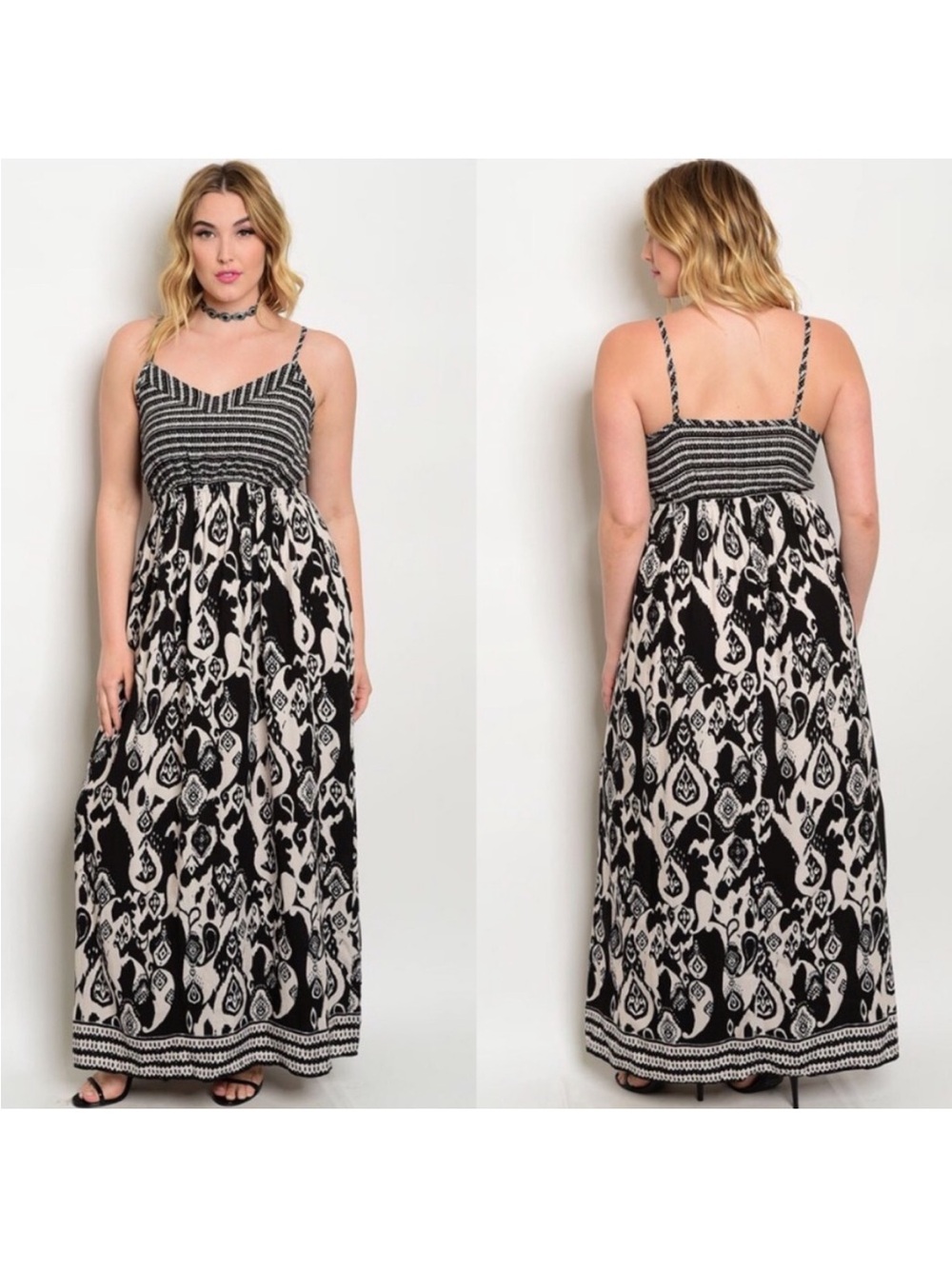 Black and Cream Printed Maxi Dress